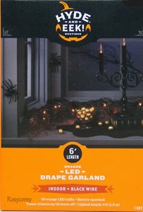 Hyde & Eek Indoor 6 ft Orange LED Drape Garland Battery Operated Black Wire NIB - Picture 1 of 1