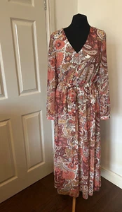 Kaleidoscope Size 14 Dress Long Occasion Evening Belted Paisley Boho Indie - Picture 1 of 11