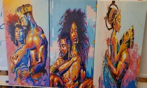 3 Stck. Leinwandkunst schwarz Liebespaar afroamerikanisch bunt König & Königin 24 x 36 - Bild 1 von 10