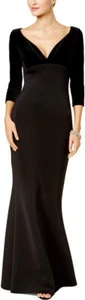 Betsy & Adam Women's Black Velvet & Scuba Plunge Gown Size 6 $279 - Picture 1 of 2