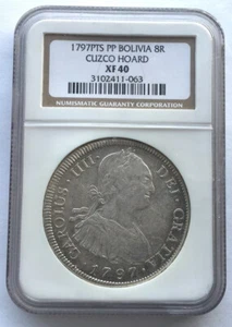 Bolivia 1797(P.P) Carolus III 8 Reils NGC Silver Coin - Picture 1 of 2