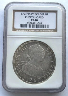 Bolivia 1797(P.P) Carolus III 8 Reils NGC Silver Coin - Image 1 of 2
