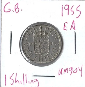 Moneda Gran Bretaña 1 chelín 1955 KM904, Isabel II, armas inglesas - Imagen 1 de 1