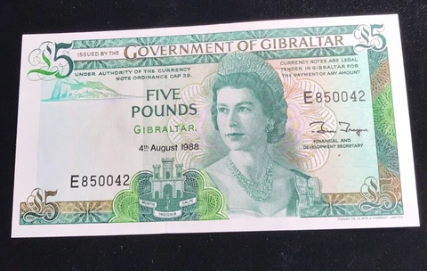 Gibraltar 1988 5 Pounds Note P-21 Cover
