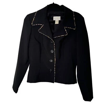 Винтажный Blazer женщин средний XOXO 90-х черный леопард печать контраст отделки невежественный - Изображение 1 из 4