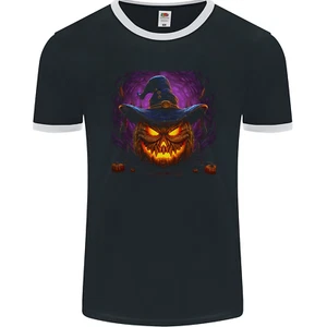 Mal Calabaza Halloween Cara 1 Hombre Ringer Camiseta Fotl - Imagen 1 de 3