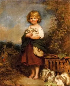 Oil painting richard buckner - the pet rabbit young girl with animals landscape - Picture 1 of 1
