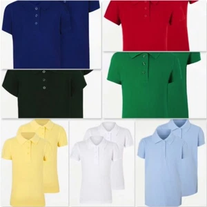 GIRLS 2 x School Polo Shirt Scallop Children Kids Teen High Uniform Short Sleeve - Picture 1 of 24