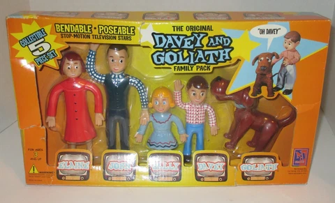 Davey and Goliath Figure Set Bendable Poseable Elaine John Sally Davey 2002 NIB Cover