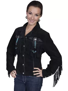 Chaqueta de gamuza jabalí con flecos con cuentas de cuero Scully L152 - Imagen 1 de 15