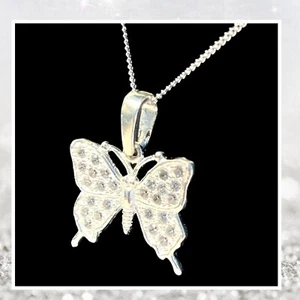 Butterfly Dainty Pendant Necklace Sterling Silver Rhinestones Tranformation Hope - Picture 1 of 3