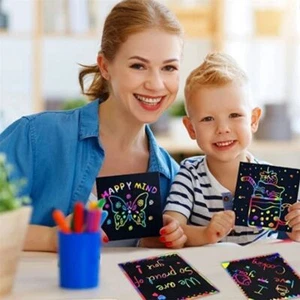 100PCS Rainbow Scratch Paper Card Sets Painting Template Kids Art Craft DIY Toys - Picture 1 of 12