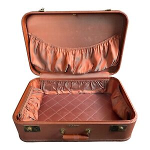 Vintage Lady Baltimore Suitcase Brown  w/ Iridescent Lining Luggage 21"x14"x7"