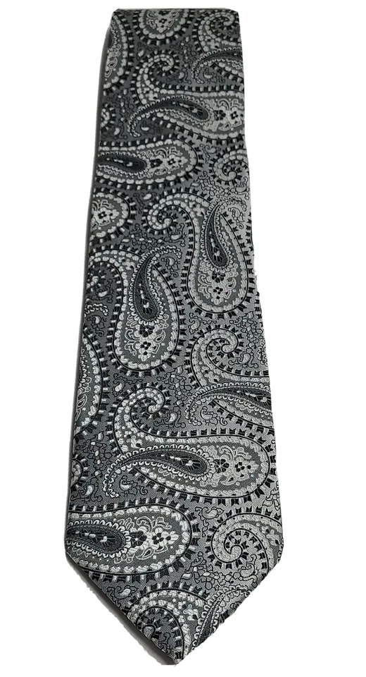 Laurant Bennet Milano Men's Tie Grey Silver Black Paisley Work Attire  - Image 1 of 4