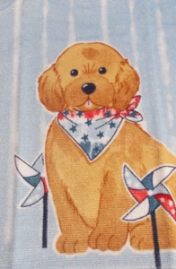 FULL UNCUT  DOG with STARS-STRIPES SCARF  Print Cotton Kitchen Towel - Picture 1 of 1
