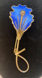 925 Norway Sterling Silver & Blue Enamel Calla Lily Brooch Pin - Picture 1 of 4