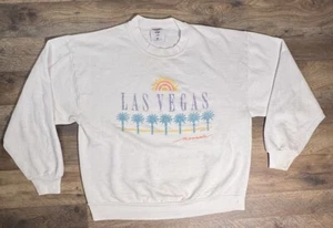 Vtg 90s Las Vegas Nevada Gambling Crewneck Sweatshirt Sunset White USA Made L . - Picture 1 of 10