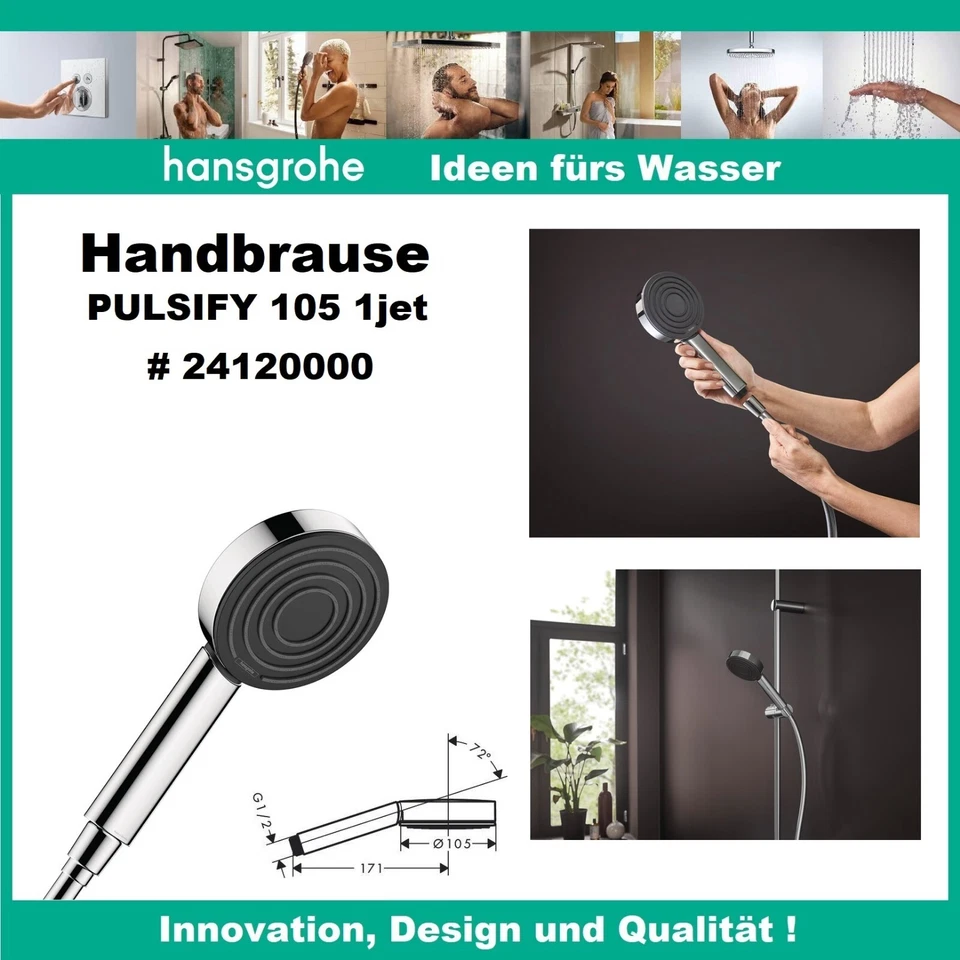 Hansgrohe Pulsify S 1jet Handbrause 24120000 PowderRain Duschkopf Brausekopf - Bild 1 von 1