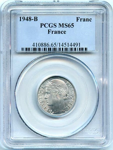 France Ive Republic 1 Franc Morlon 1948 B PCGS Ms 65 - Picture 1 of 2