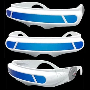 SPACE ROBOT RAVE COSTUME CYCLOPS FUTURISTIC DJ SUN GLASSES White Frame Blue Lens - Picture 1 of 6