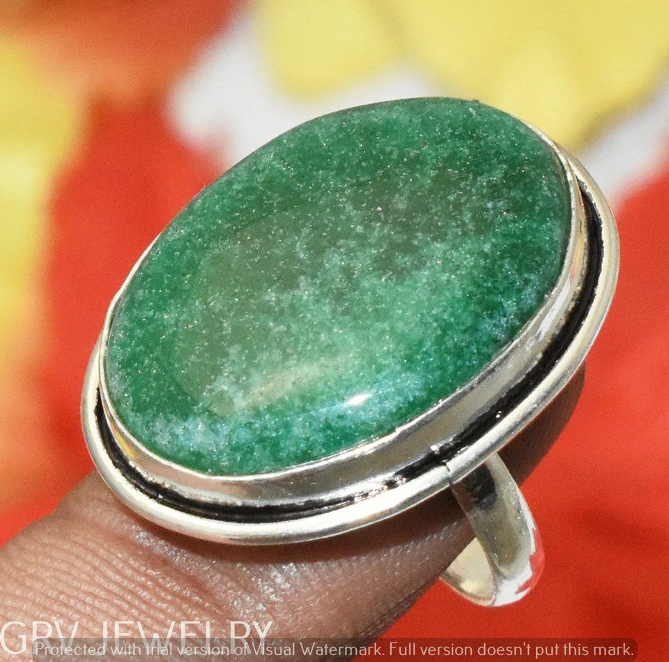 Green Aventurine Gemstone Ring 925 Silver Overlay Us Size 6.5" U295-C165 - Image 1 of 1