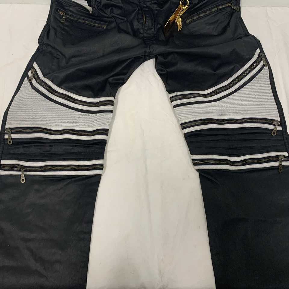 Jeans Robin's Jean Y2k Hombres 42 Negro Blanco Bordado Pierna Cremallera Etiqueta Dorada $400 Foto 1 de 4