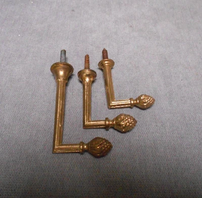 3 Crochets anciens pour embrase à rideaux en bronze laiton - Photo 1/2