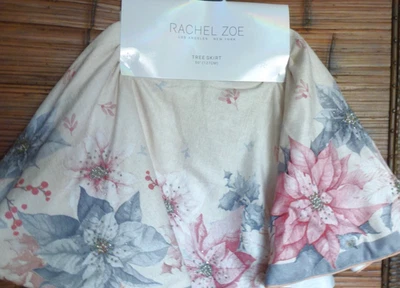 RACHEL ZOE Poinsettia Christmas TREE SKIRT Floral Beaded Accent 50" - Image 1 of 4