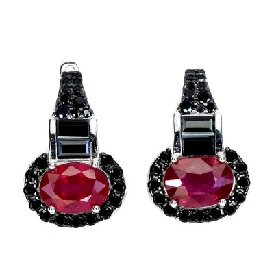 925 Sterling Silver Earrings Oval Ruby 7x5mm Spinel Natural Gemstone Jewelry - Image 1 of 4