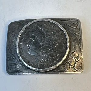 Hebilla de cinturón Southwestern vintage grabada de plata de ley por Morgan Smith 1881 E1 - Imagen 1 de 10