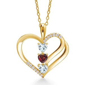 0.93 Ct Aquamarine Garnet 18K Yellow Gold Plated Silver Pendant with Chain - Picture 1 of 4