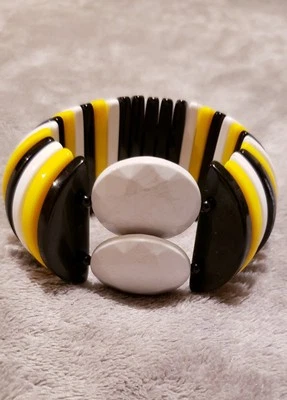 Michaela Malin "Puglia Yellow Black & White" Stretch Bracelet, Retails: $119 - Image 1 of 4