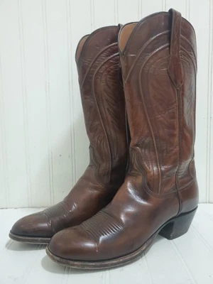 LUCCHESE 8083 Cowboy Boots Brown Goat Leather Size 9A Western Style San Antonio - Image 1 of 4