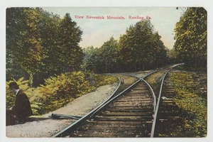 Lone Man & Bowler Hat NEVERSINK MOUNTAIN Railroad Turnout Reading PA Postcard DB - Picture 1 of 2