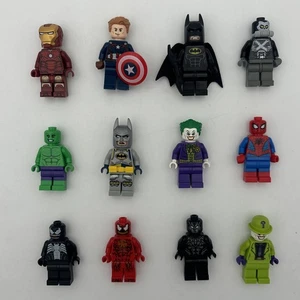 LEGO DC Marvel SUPER HEROES MINIFIGURES Spider Man Bat Man Hulk Iron Man 12 Qty - Picture 1 of 5