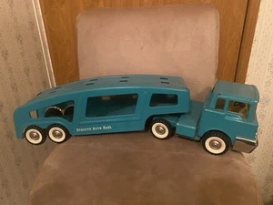 Structo Auto Haul Transport Semi Truck Car Ramp Hauler Trailer 1960s Turquoise - Picture 1 of 8