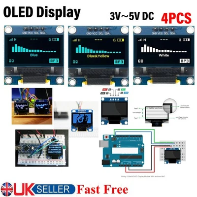 4PC 0.96 OLED 128X64 I2C White/Blue/Yellow SSD1306 Display Arduino ESP8266 ESP32 - Image 1 of 4