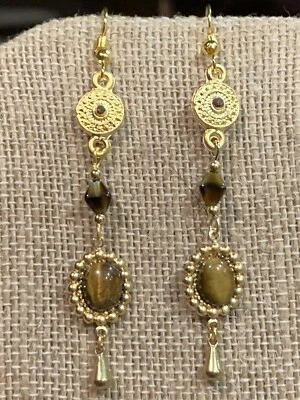 VENDA*BRINCOS DE GOTA DE OLHO DE TIGRE ARTESANAL ORIGINAIS*INSPIRAÇÃO EGÍPCIA.g - Imagem 1 de 4