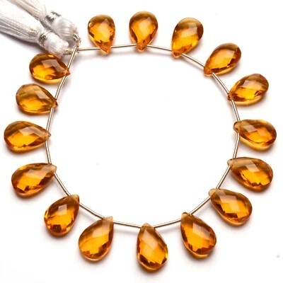 Golden Citrine Color Hydro Quartz 14x9 mm Size Faceted Pear Briolette 7" Strand - Image 1 of 4