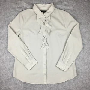 Top de manga larga transparente con volantes drapeados Banana Republic, para mujer MP (gris claro) - Imagen 1 de 8