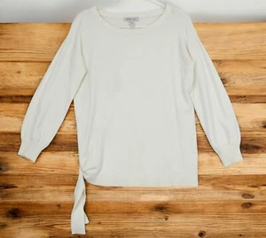 BCBG Eneration  Side Tie Sweater Women S Scoop Neck Long Sleeve Beige Minimalist - Picture 1 of 12