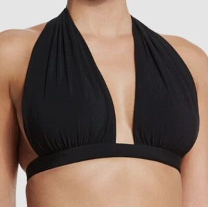 $176 Norma kamali Women's Black Shirred Halter Bikini Top Swimwear Size Large - Picture 1 of 2