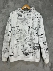 Forever 21 Men's Newspaper Print Hoodie M Streetwear Cotton Blend Pullover - Picture 1 of 8