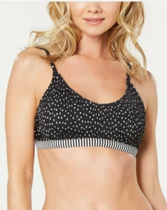 California Waves Junior Mermaid Dot Bralette Bikini Top, Black / White, Size M - Picture 1 of 2