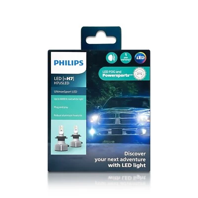 Philips UltinonSport H7 LED Headlight Bulbs 6000K 11972ULSX2 Low Fog Pack of 2 - Image 1 of 4