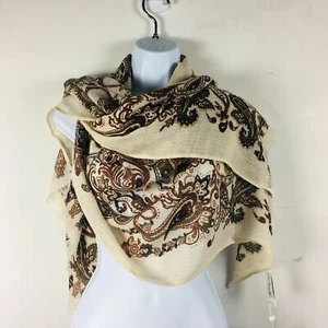 Simply Noelle Womens Rectangle Scarf Wrap Tan Neutral Floral Large New  - Picture 1 of 13