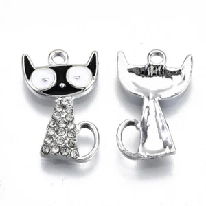 5 Stunning Silver Tone Modern Cat Shaped Pendant Charms with Rhinestone Detail - Picture 1 of 1