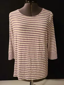 Neu mit Etikett Chico Damen Tunika Top Jersey Bluse gestreift lila L 2 Löffel Ausschnitt 3/4 Ärmel - Bild 1 von 13