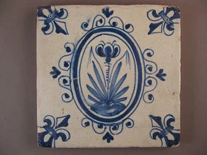 Antike Niederländische oval Kachel Fliese Dutch Tile Nr.1 - Bild 1 von 6