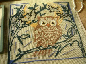 Lovely Owl Handmade Preworked Needlepoiont Canvas - Picture 1 of 5